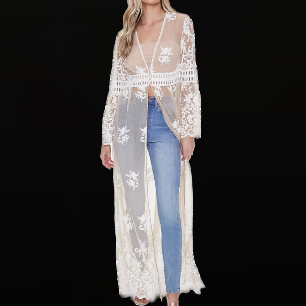 Sheer Crochet Lace Kimono